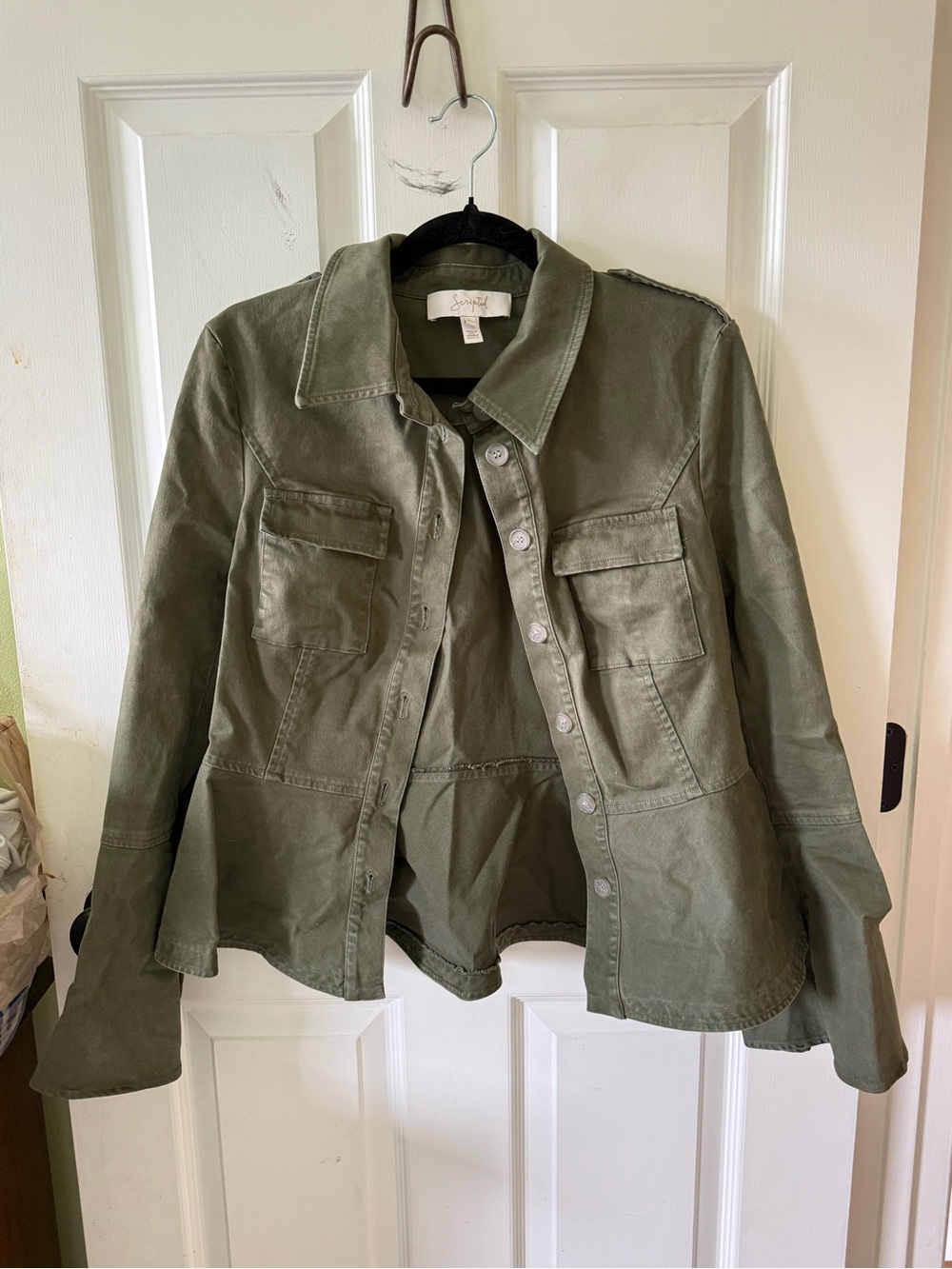 Olive Green Utility Jacket with Flap Pockets